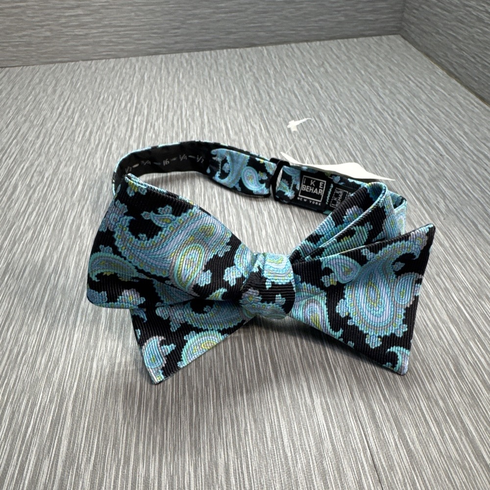 Ike Behar Silk Paisley Bow Tie Blue Adjustable Mens Classic Formal